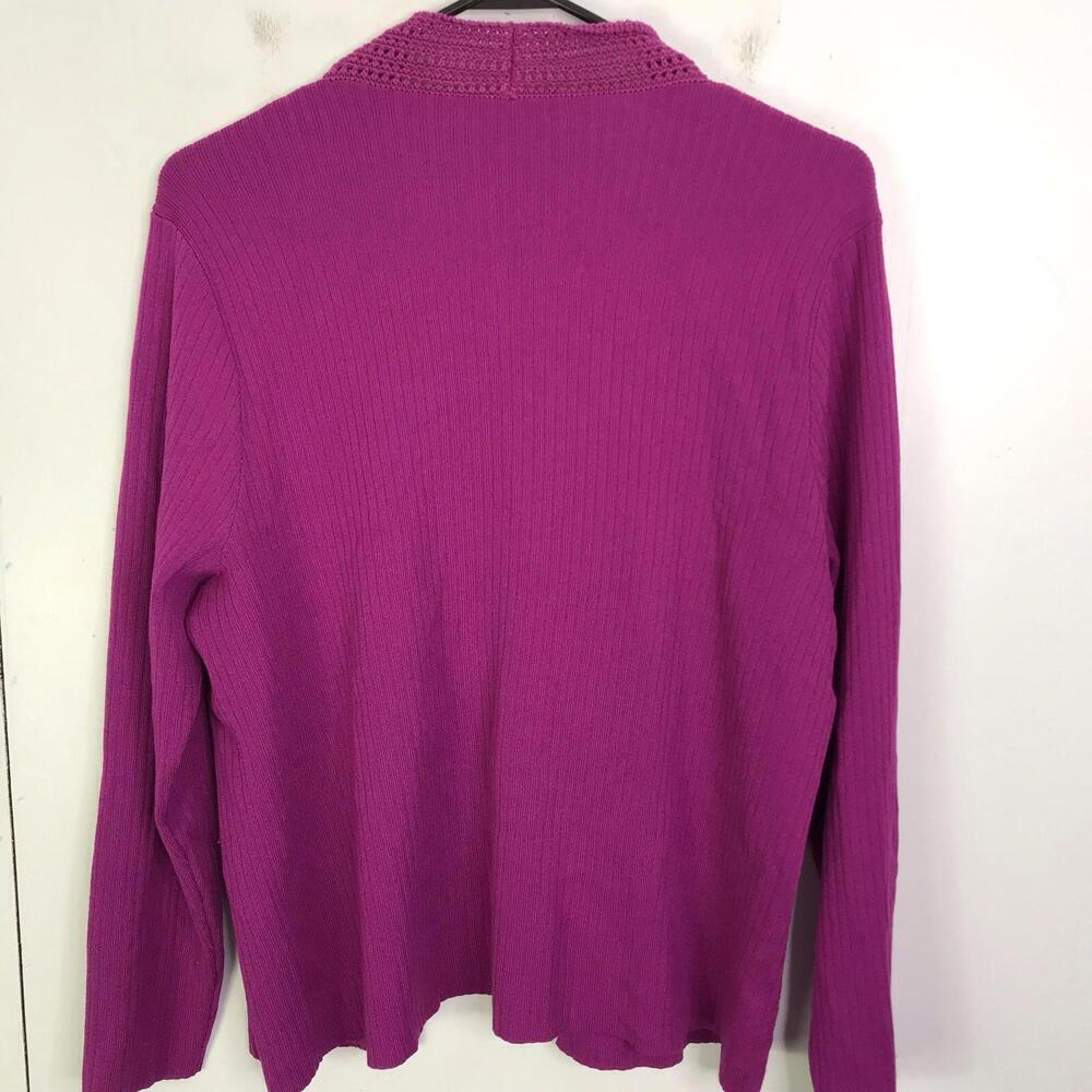 Ann Taylor Cardigan Sweater Womens XXL Crochet Open Deep Purple Corpcore - Picture 2 of 8